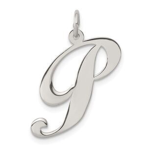 Sterling Silver, Ella Collection, LG Fancy Script Initial P Pendant